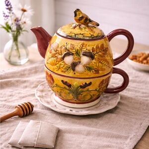 Hand-Painted Yellow Ceramic Tea For One Set